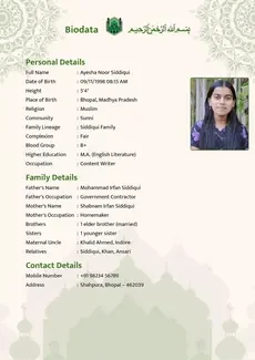 Green 1 biodata template